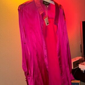 SER.O.YA Fuchsia Satin Long Sleeve Shirt